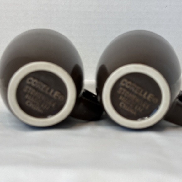 CORELLE Coordinate Stoneware Deep Brown coffee Mugs set of 2 CLEAN/VINTAGE - Picture 8 of 11